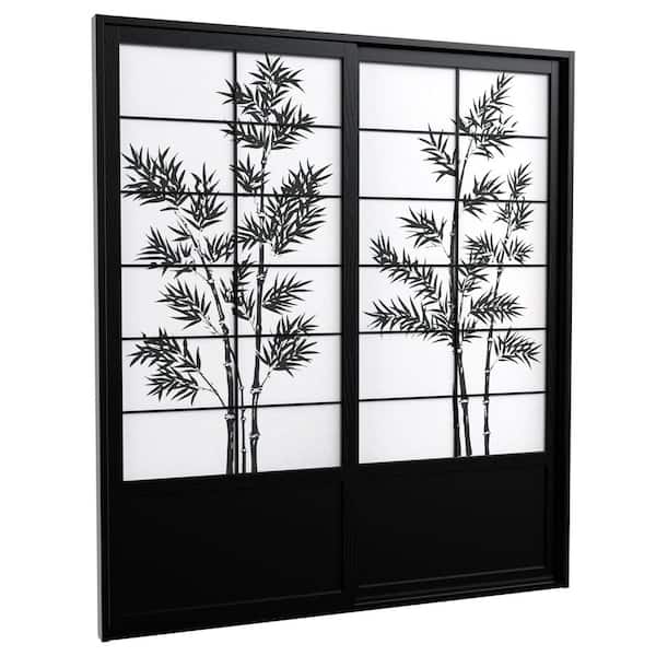 7 ft. Black Bamboo Tree 2-Panel Sliding Door