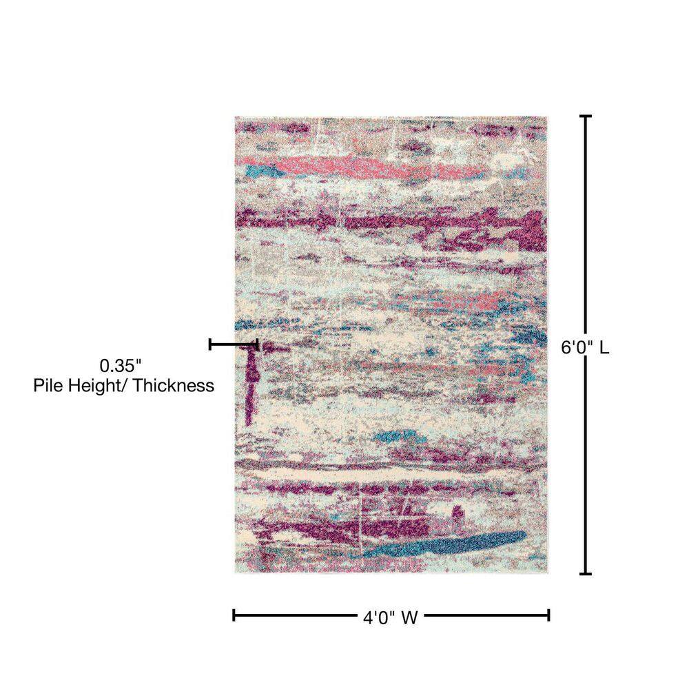 Abstract Brushstroke Blue Synthetic 4' x 6' Area Rug