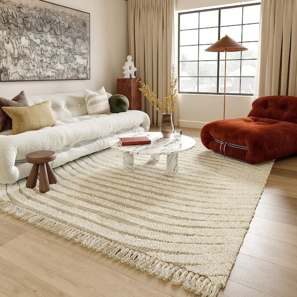 Riley Textured Shag Cream 10 ft. x 14 ft. Area Rug