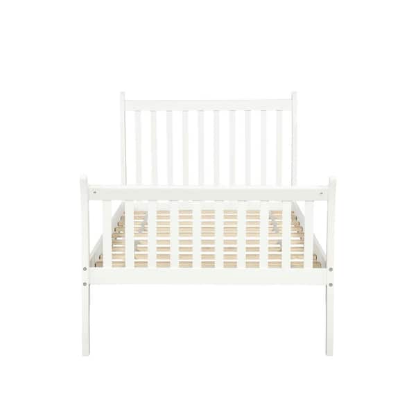 Z-joyee Wood White Twin Platform Bed with Wood Slat Support