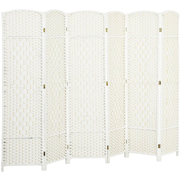70.9 in. 6-Panel Folding Privacy Screen, Hand-Woven Room Divider Panel for Office, Bedroom, White