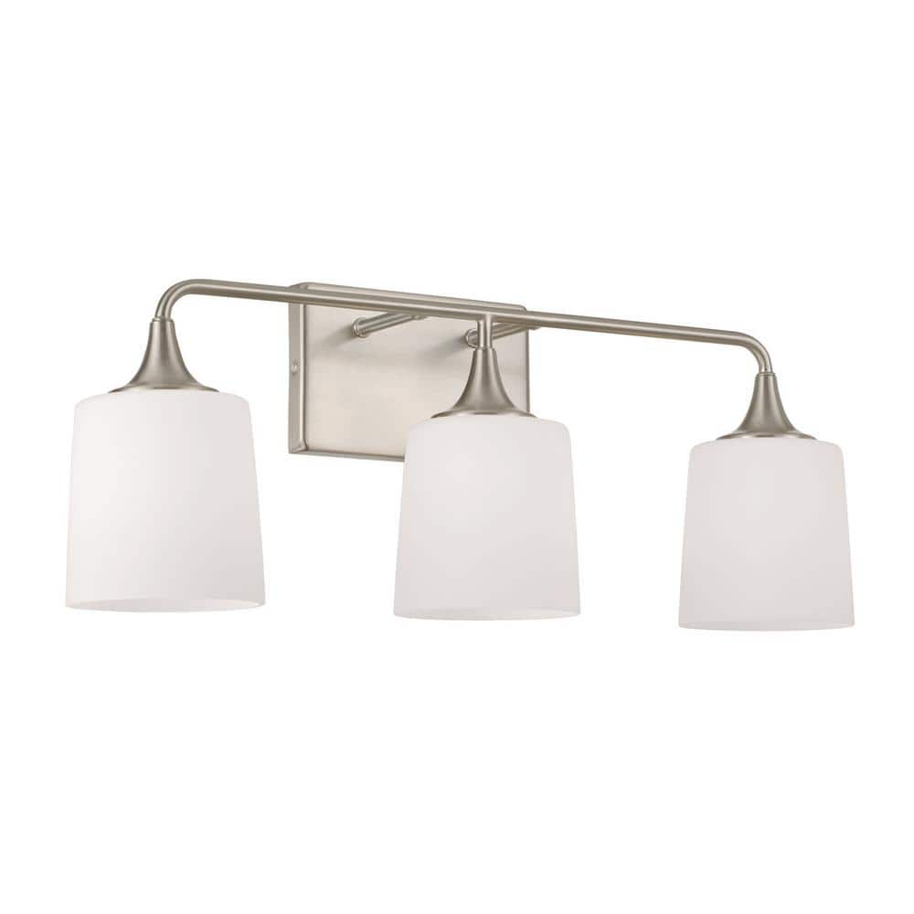 26.25 in. W x 10.25 in. H 3-Light Vanity Light in Brushed Nickel with Soft White Glass price history on PriceWatchPro