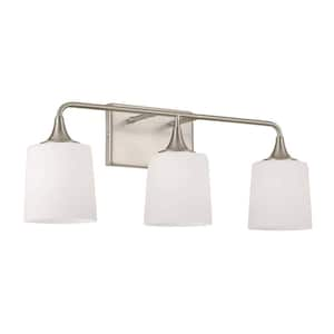 26.25 in. W x 10.25 in. H 3-Light Vanity Light in Brushed Nickel with Soft White Glass