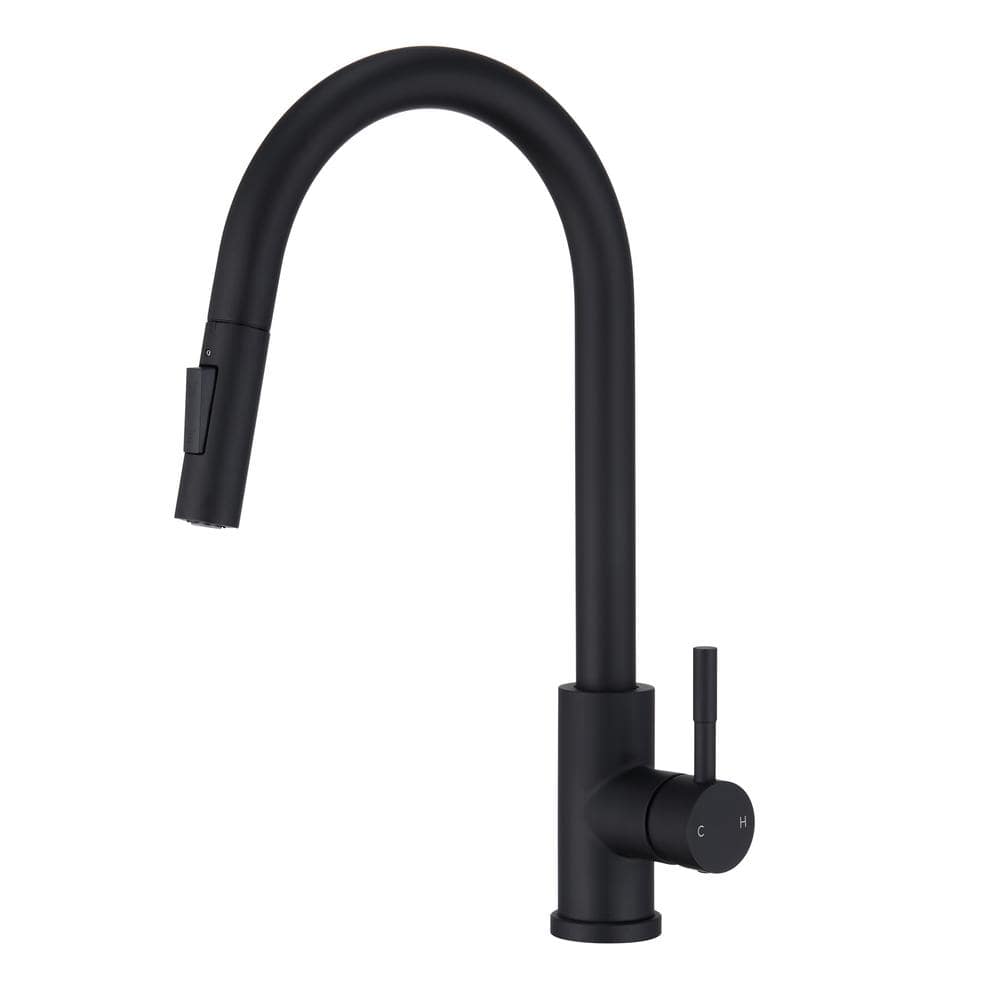 Boyel Living Stainless Steel Kitchen Sink Faucet with Pull Down Sprayer with Deck Plate in Matte Black (Deckplate Included)