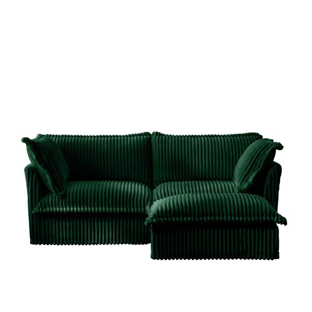 72 in. Armless 2-piece Corduroy L-Shaped Sectional Sofa with Ottoman in Green durable construction price history on PriceWatchPro