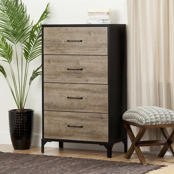South Shore Valet 4-Drawer Weathered Oak and Ebony Chest of Drawers