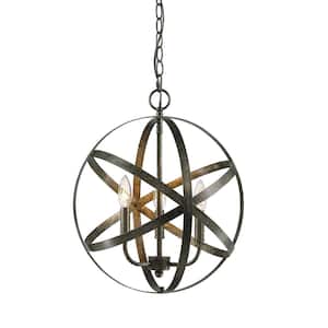 16 in. 3-Light Antique Silver Outdoor Pendant