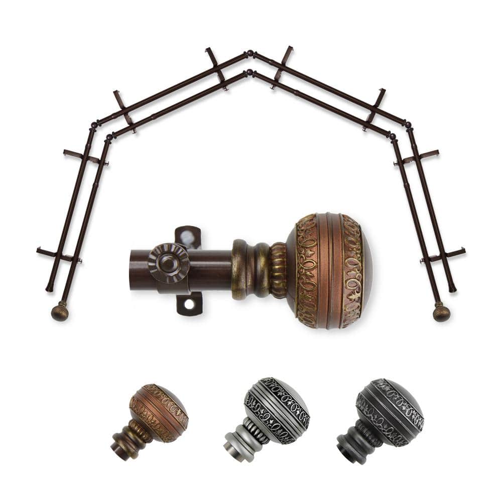 "13/16"" Dia Adjustable 4-Sided Double Bay Window Curtain Rod 28 to 48"" (each side) with Hudson Finials in Cocoa" price history on PriceWatchPro