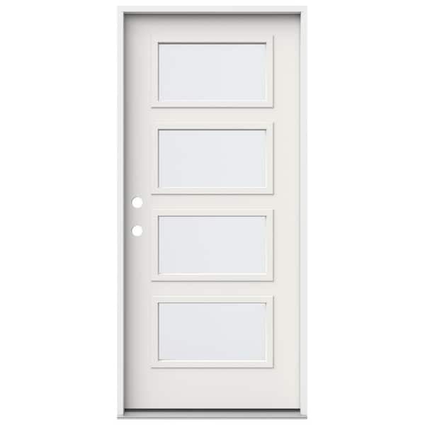 JELD-WEN 36 in. x 80 in. Right-Hand/Inswing 4 Lite Equal Clear Glass White Steel Prehung Front Door