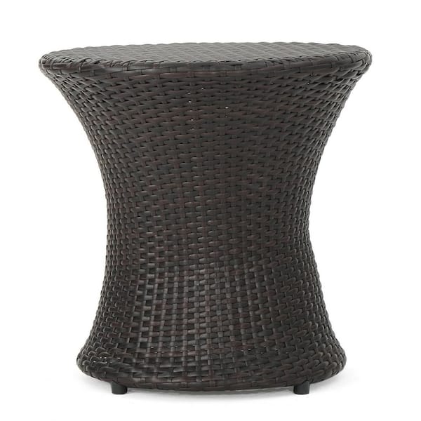 Miscool Anky Brown Multi Round Rattan 19.75 in. H Outdoor Side Table