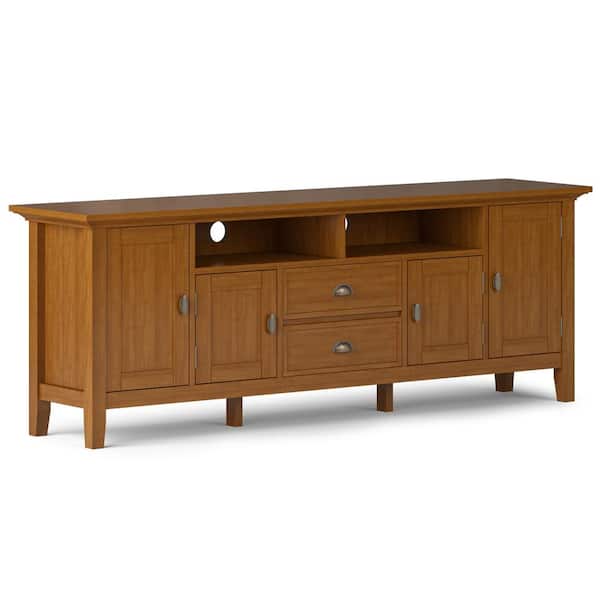 Redmond Solid Wood 72 in. Wide Transitional TV Media Stand in Light Golden Brown for TVs up to 80 in.