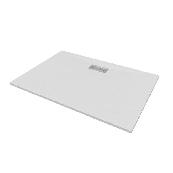 CASTICO 60 in. L x 42 in. W x 1.125 in. H Solid Composite Stone Shower Pan Base with Center Back Drain in White Frost Sand