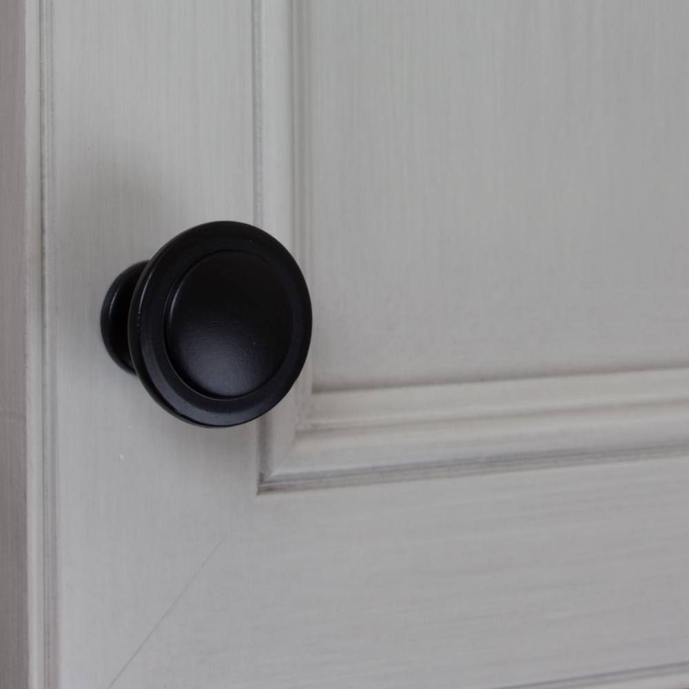 Matte Black Round Zinc Alloy Cabinet Knob with Mounting Hardware