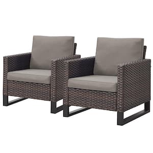 Brown Wicker Outdoor Patio Lounge Chair with CushionGuard Gray Cushions (2-Pack)