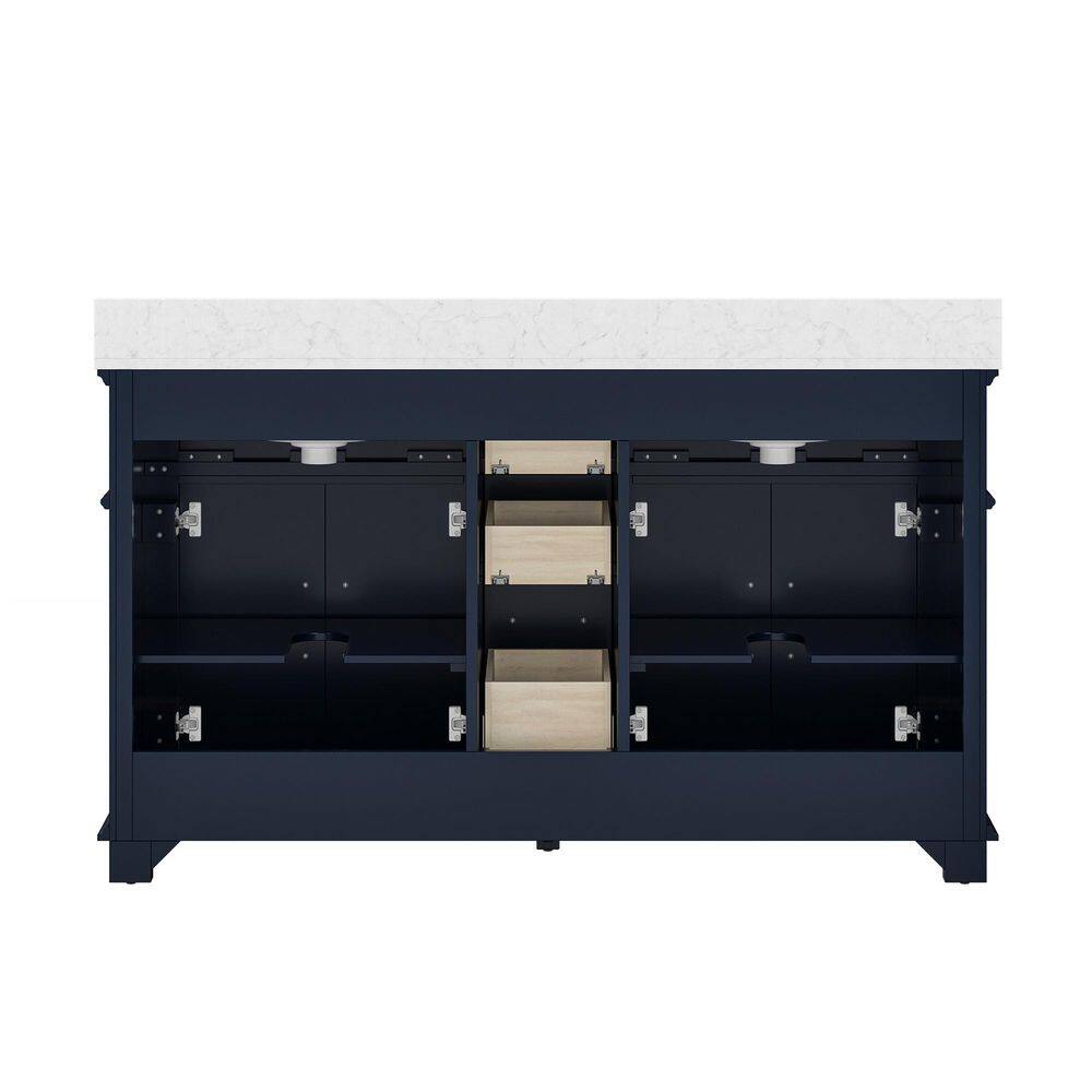 Teton 60 in. W x 22 in. D x 39 in. H Double Sink Freestanding Dove Bath Vanity in Navy with White Carrara Marble Top price history on PriceWatchPro