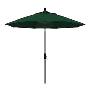 9 ft. Black Aluminum Pole Market Aluminum Ribs Collar Tilt Crank Lift Patio Umbrella in Forest Green Sunbrella