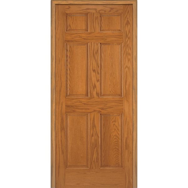 MMI Door 34 in. x 80 in. 6-Panel Unfinished Red Oak Wood Right Hand Solid Core Single Prehung Interior Door
