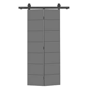 32 in. x 84 in. Light Gray Painted MDF Modern Hollow Core Bi-Fold Barn Door with Sliding Hardware Kit