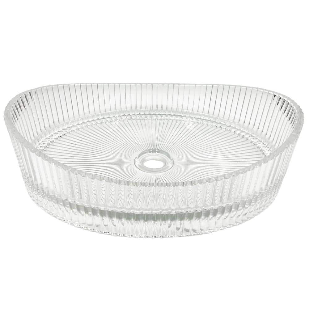 20'' Clear Ribbed Glass Oval Above-Counter Vessel Sink