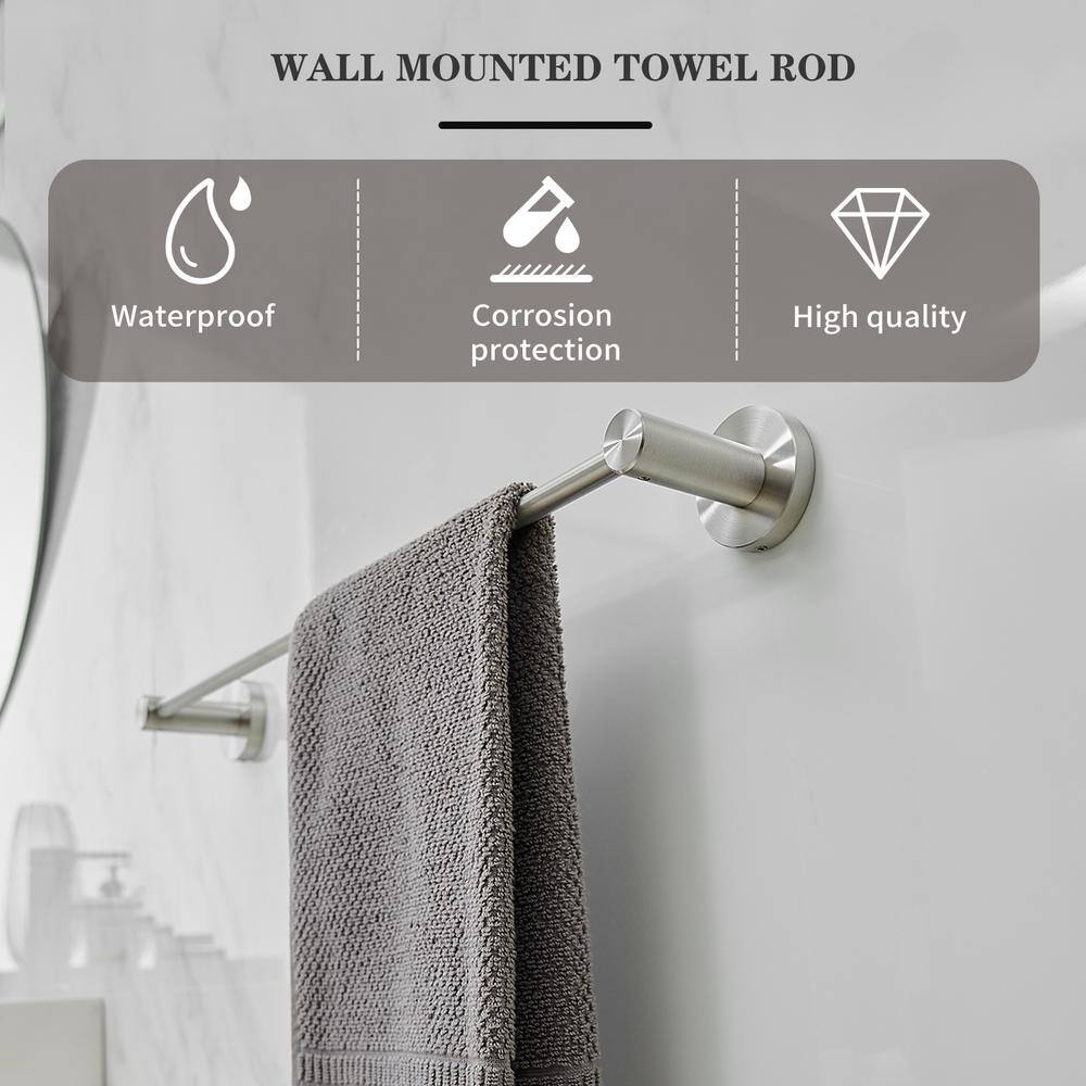 Brushed Nickel 5-Piece Bathroom Hardware Set with Towel Bar and Hooks