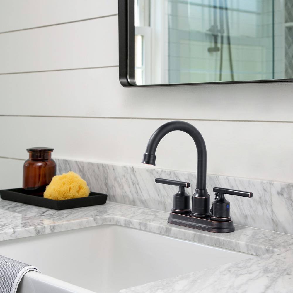 Oil Rubbed Bronze Double Handle High Arc Bathroom Faucet