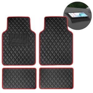 Red 4-Piece Deluxe Universal Liners Faux Leather Car Floor Mats - Full Set