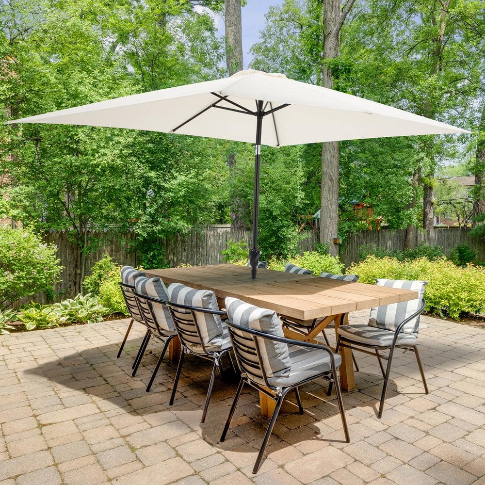 Beige Rectangular Steel Frame Patio Umbrella with Crank and Tilt