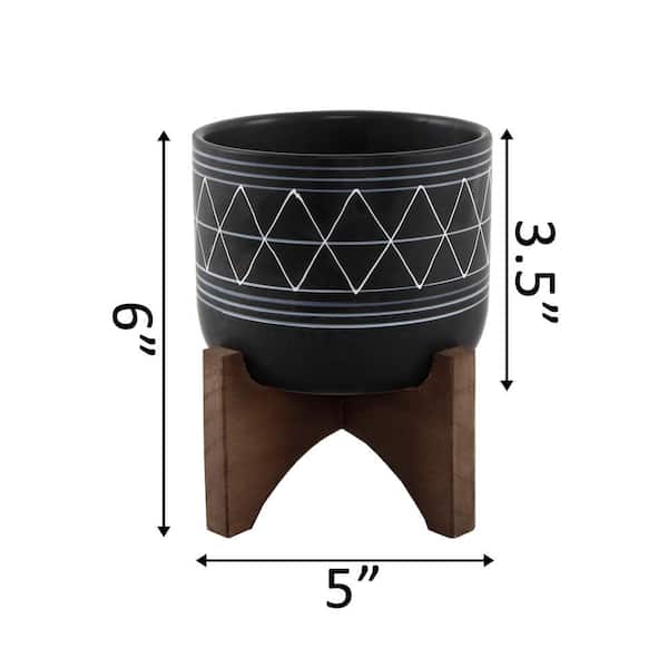 Flora Bunda 5 in. Newark Small Black/Gold Geo Ceramic Planter (5