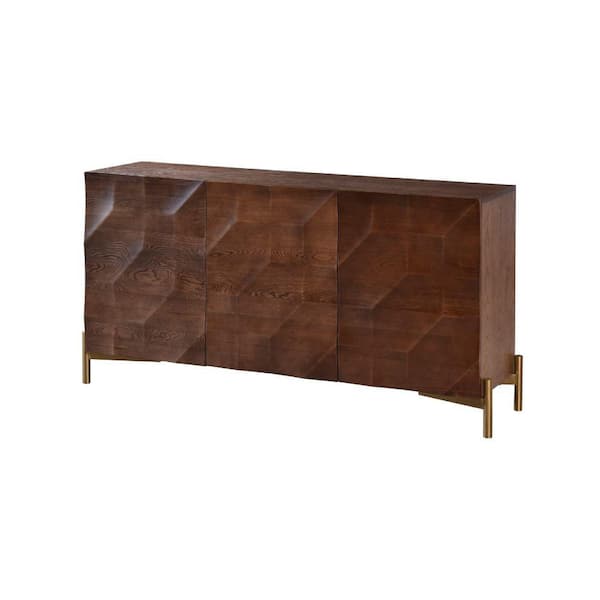 Benjara Brown and Gold Wood Top 17 in. Sideboard with 4-Doors