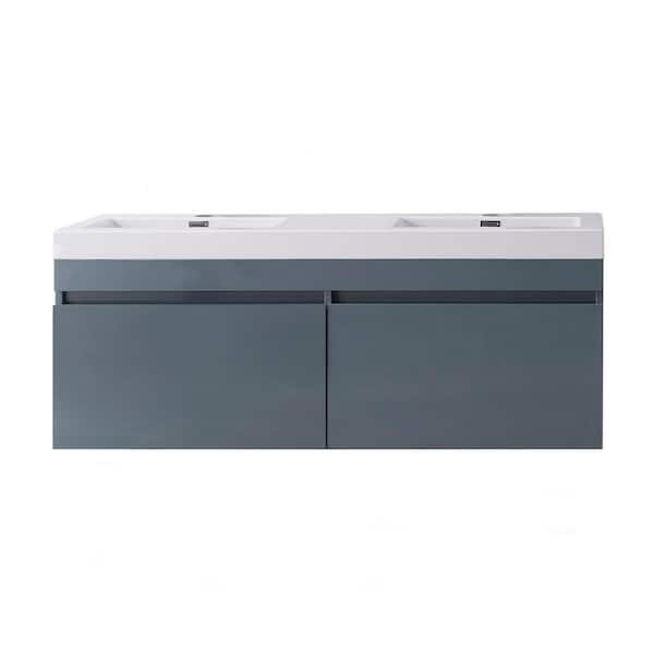 Virtu USA Zuri 54 in. W x 19 in. D x 22 in. H Double Sink Bath Vanity in Gray with Polymarble Top