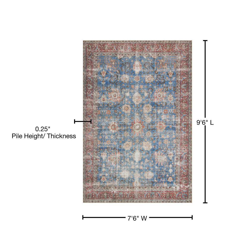 Loren Blue and Brick Vintage Polyester Area Rug 7'-6" x 9'-6"