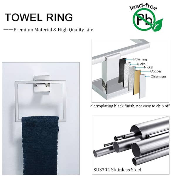 5-Piece Chrome Towel Racks for Bathroom, Stainless Steel Wall Mount Towel Bar, Towel Hook and Toilet Paper Holder