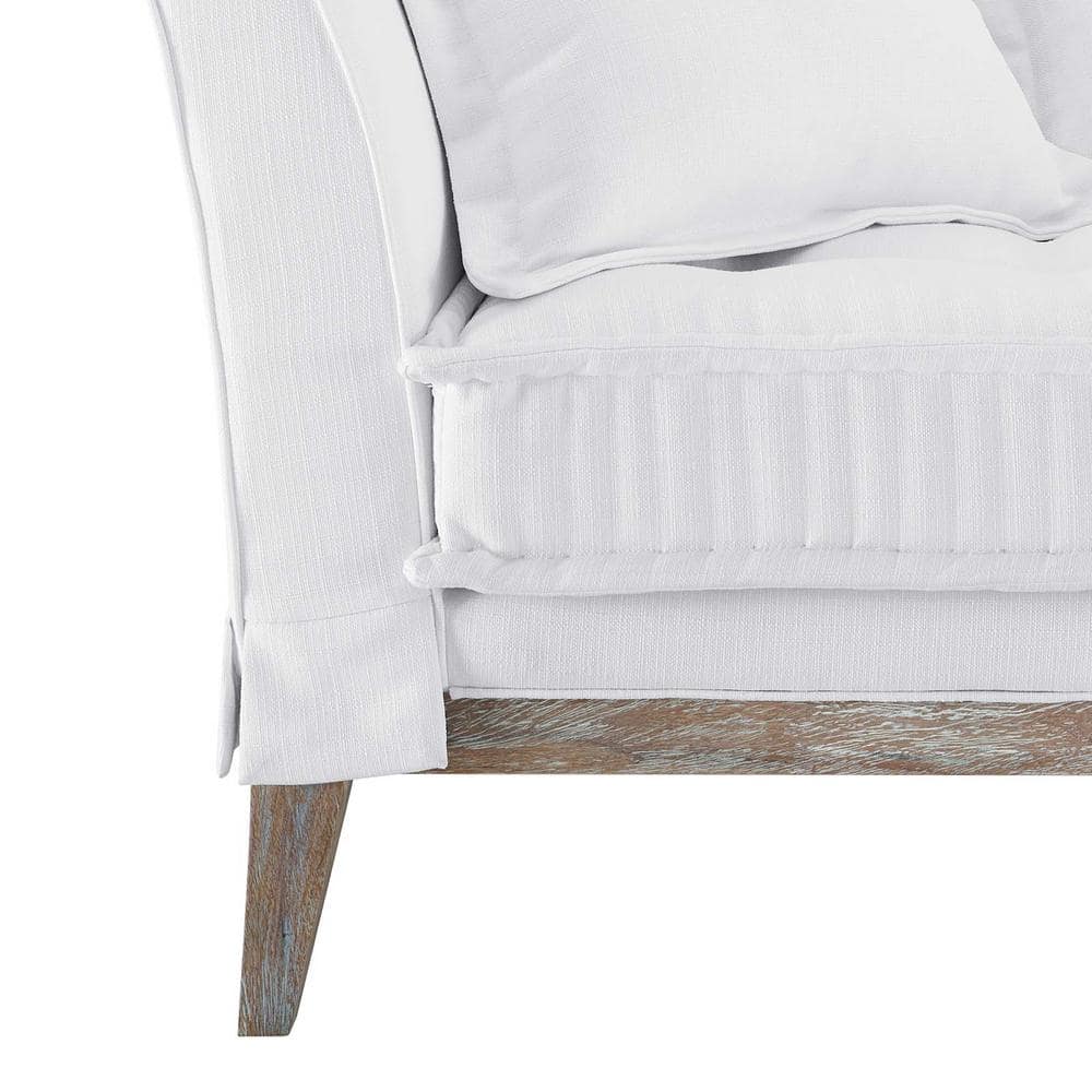 Rowan 84 in. White Fabric Sofa with Rustic Wood Frame
