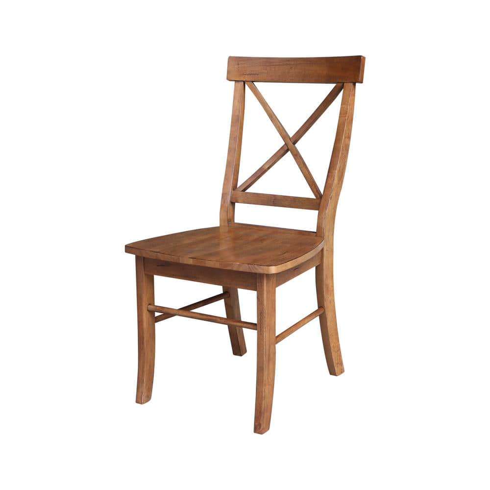 36" Distressed Oak Solid Wood Round Pedestal Table with 2 X-Back Chairs
