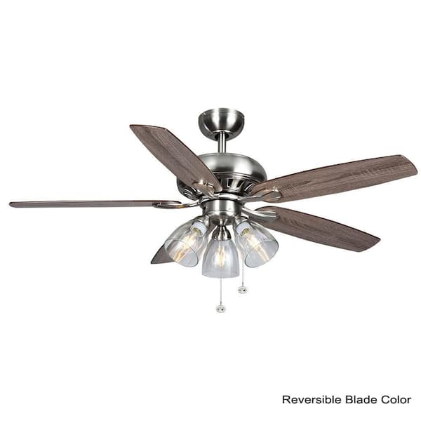 Rockport 52 in. Indoor LED Brushed Nickel Ceiling Fan with Light Kit, Downrod, and 5 Reversible Blades