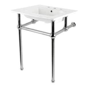 Fauceture 25 in. Ceramic Console Sink Set with Brass Legs in White/Polished Nickel
