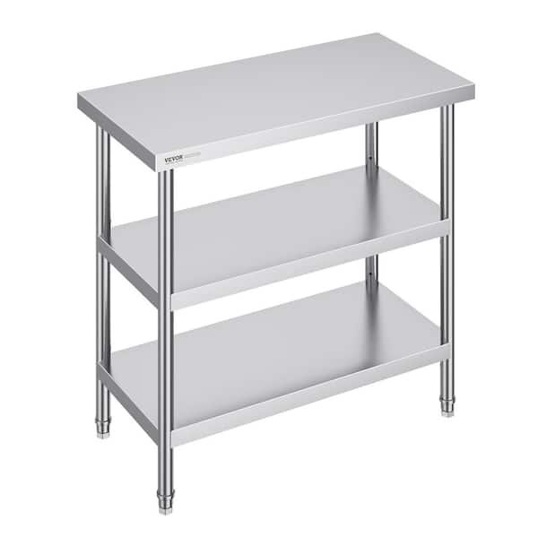 Stainless Steel Food Prep Table, 18 x 36 x 34 In. Silver Commercial Kitchen Worktable, with 2 Adjustable Undershelf