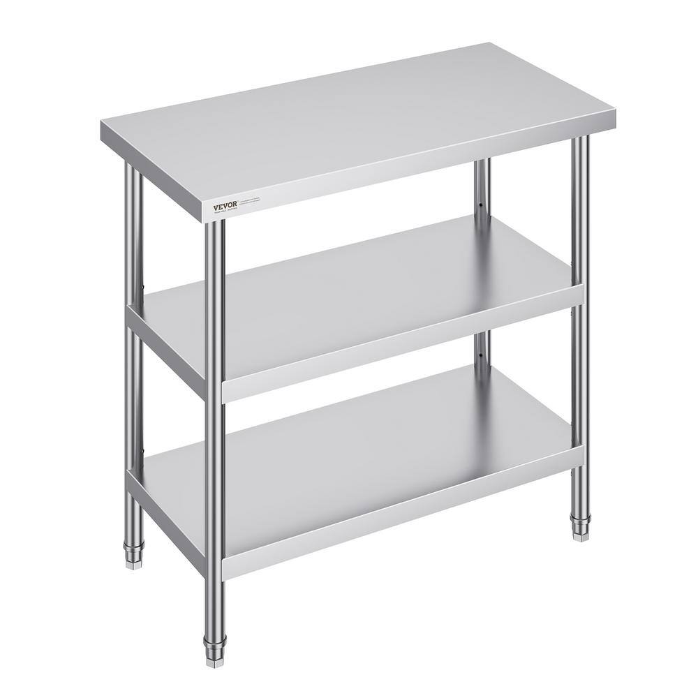 VEVOR 18 x 36 x 34 Inch Stainless Steel Kitchen Work Table with Adjustable Shelves