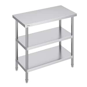 18 in. x 36 x 34 in. Silver Stainless Steel Commercial Kitchen Prep Table with 2 Adjustable Undershelf for BBQ