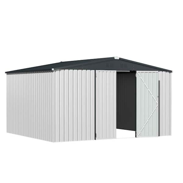 12 ft. W x 10 ft. D Metal Storage Shed with 2 Doors for backyard garden in White (120 sq. ft.)