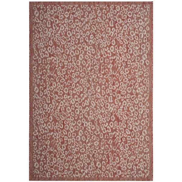 Courtyard Rust/Light Gray 5 ft. x 8 ft. Border Cheetah Indoor/Outdoor Area Rug
