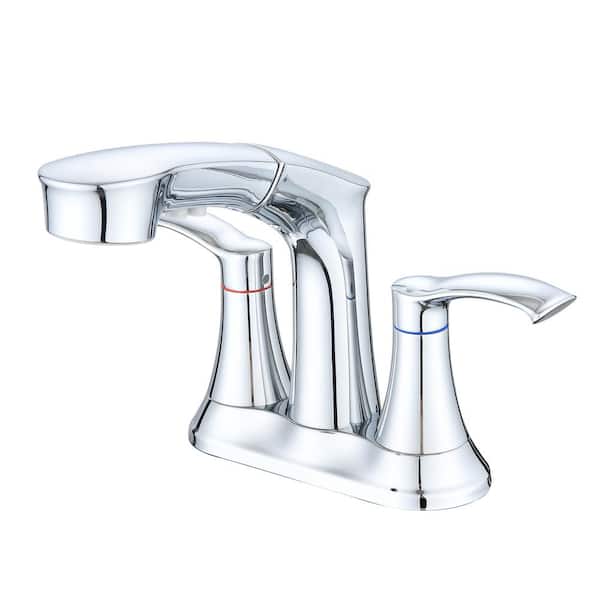 YASINU 4 in. Centerset 2-Handle Pull-Out Spout Bathroom Faucet in Chrome