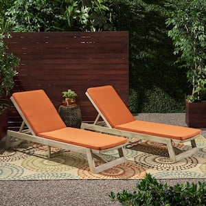 Maki Light Grey Wash 2-Piece Wood Outdoor Chaise Lounge with Rust Orange Cushions