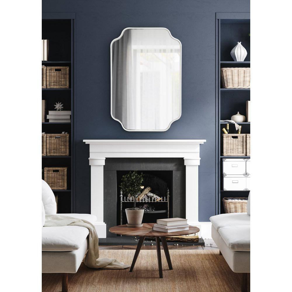 White Scalloped Rectangular Wood Vanity Wall Mirror, 24x36