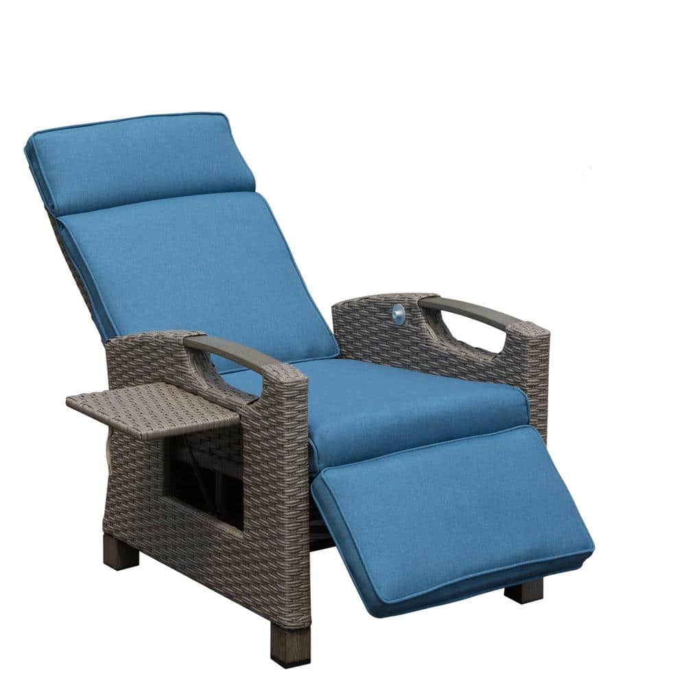 Gray 1-Piece Wicker Outdoor Chaise Lounge Chair without Sunshade with Gray 