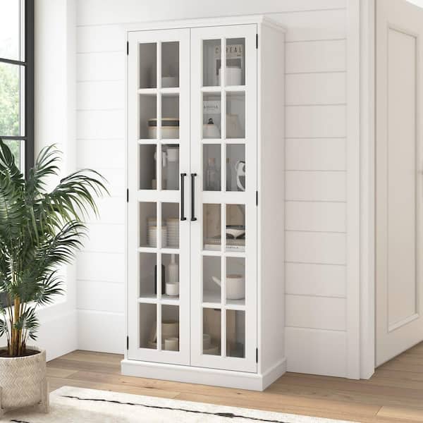 Bush Furniture Westbrook White Ash 72.01 in. Curio Accent Cabinet with Glass Doors