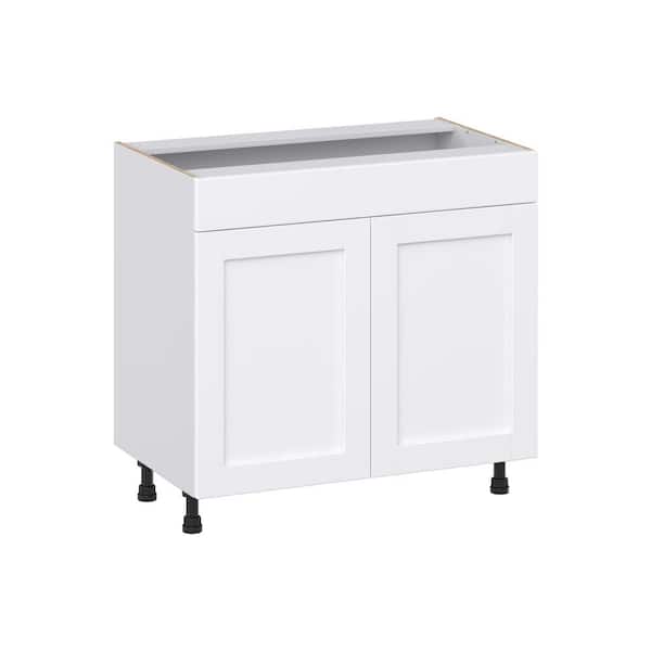 J COLLECTION Milton 36 in. W x 21 in. D x 30 in. H Assembled Shaker Bath Sink Base Kitchen Cabinet in Bright White with False Front