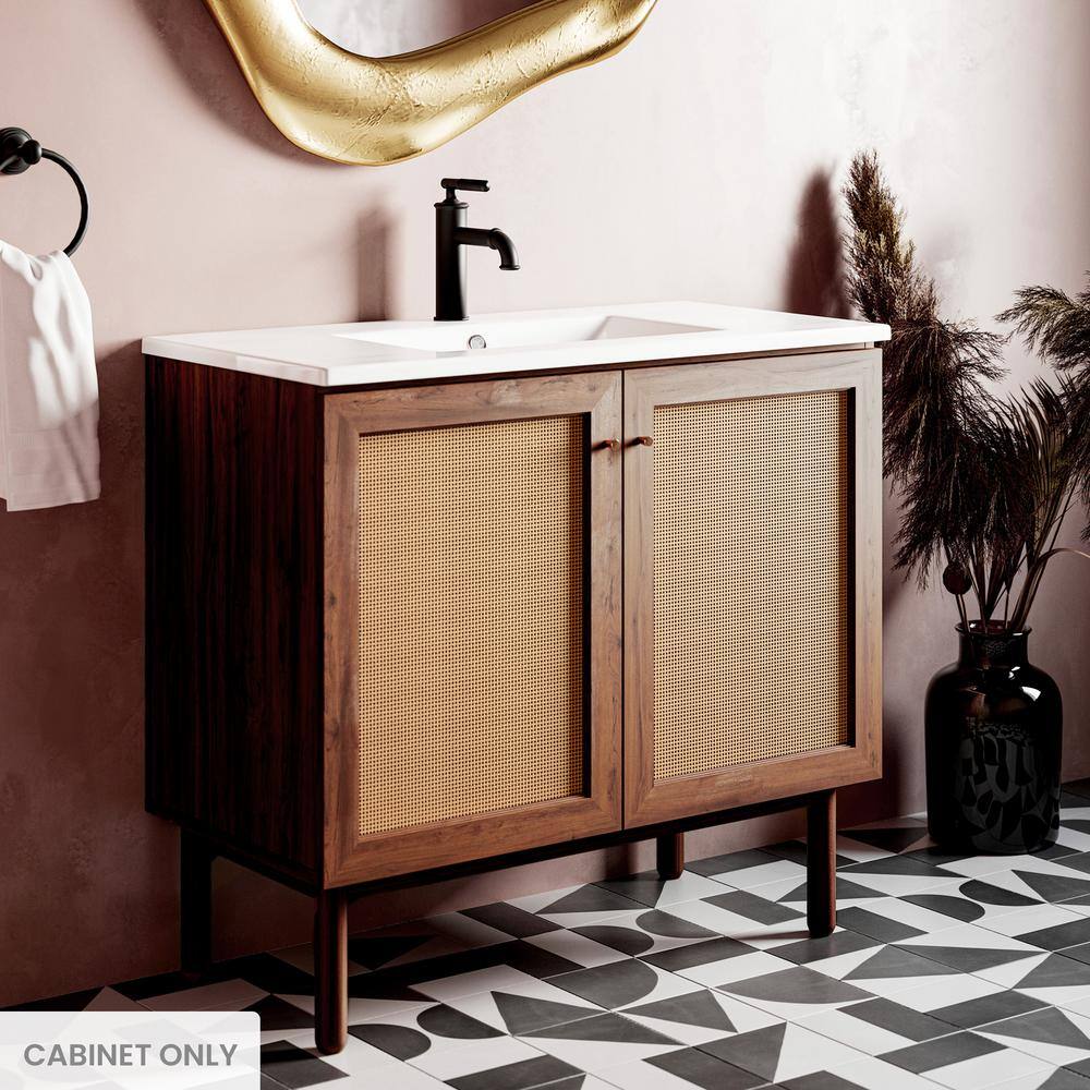 Classe 36" Dark Walnut and Rattan Bathroom Vanity Cabinet