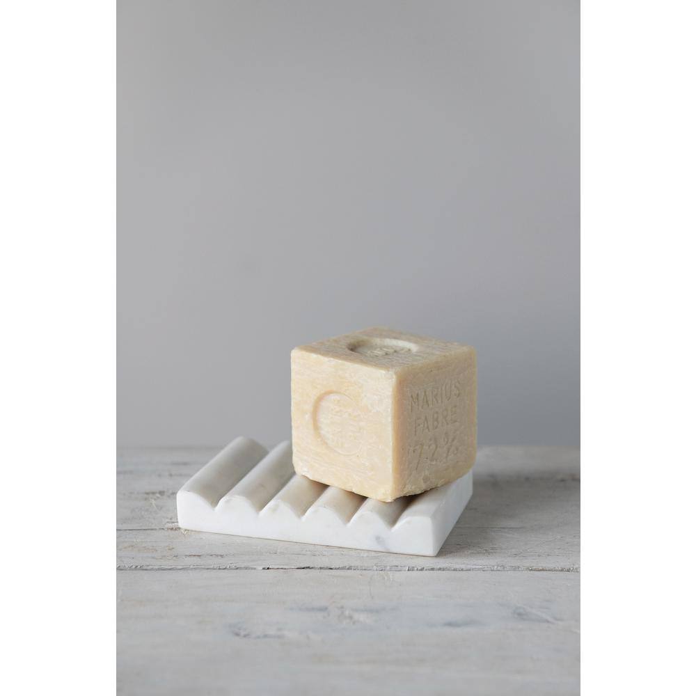 White Carved Marble Rectangular Soap Dish
