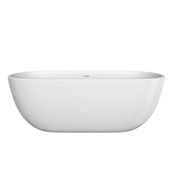 NTQ 55 in. x 29.5 in. Acrylic Free Standing Soaking Tub Oval Freestanding Tubs Stand Alone Soaker Bathtub in Glossy White